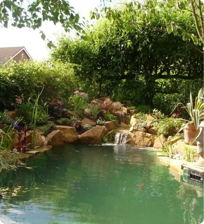 a small pond with a waterfall in the middle of it