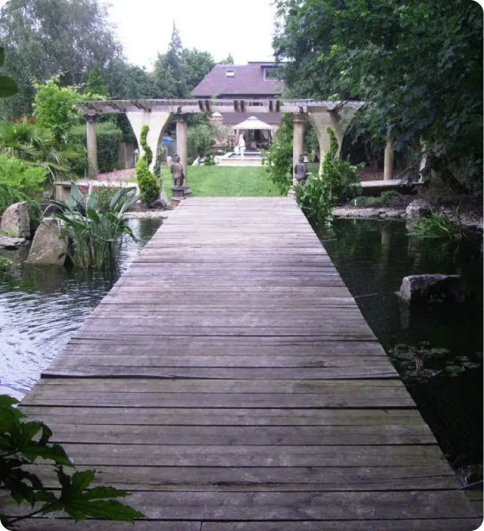 a wooden bridge over a body of water