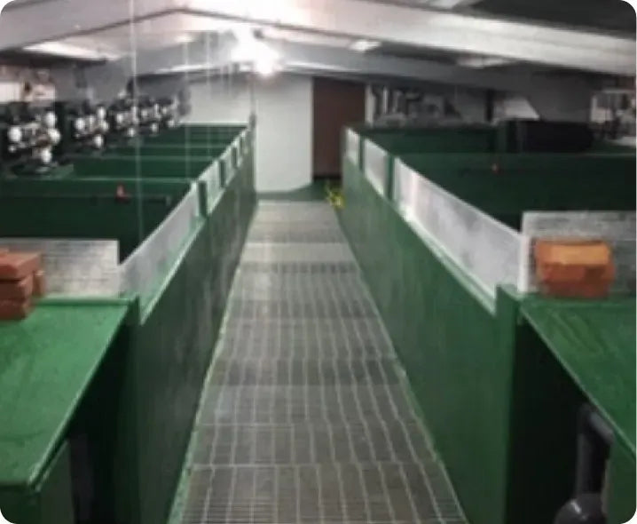 a room filled with lots of green bins filled with boxes